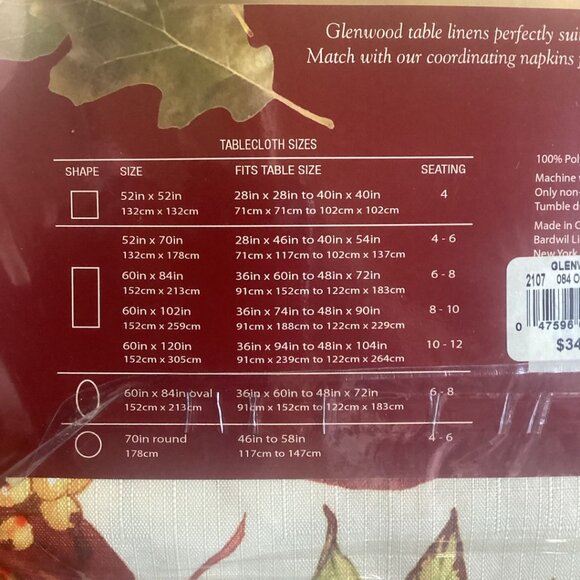 Glenwood Easy Care Thanksgiving Tablecloth Oval 60 X 84 Fall Autumn - Picture 6 of 7